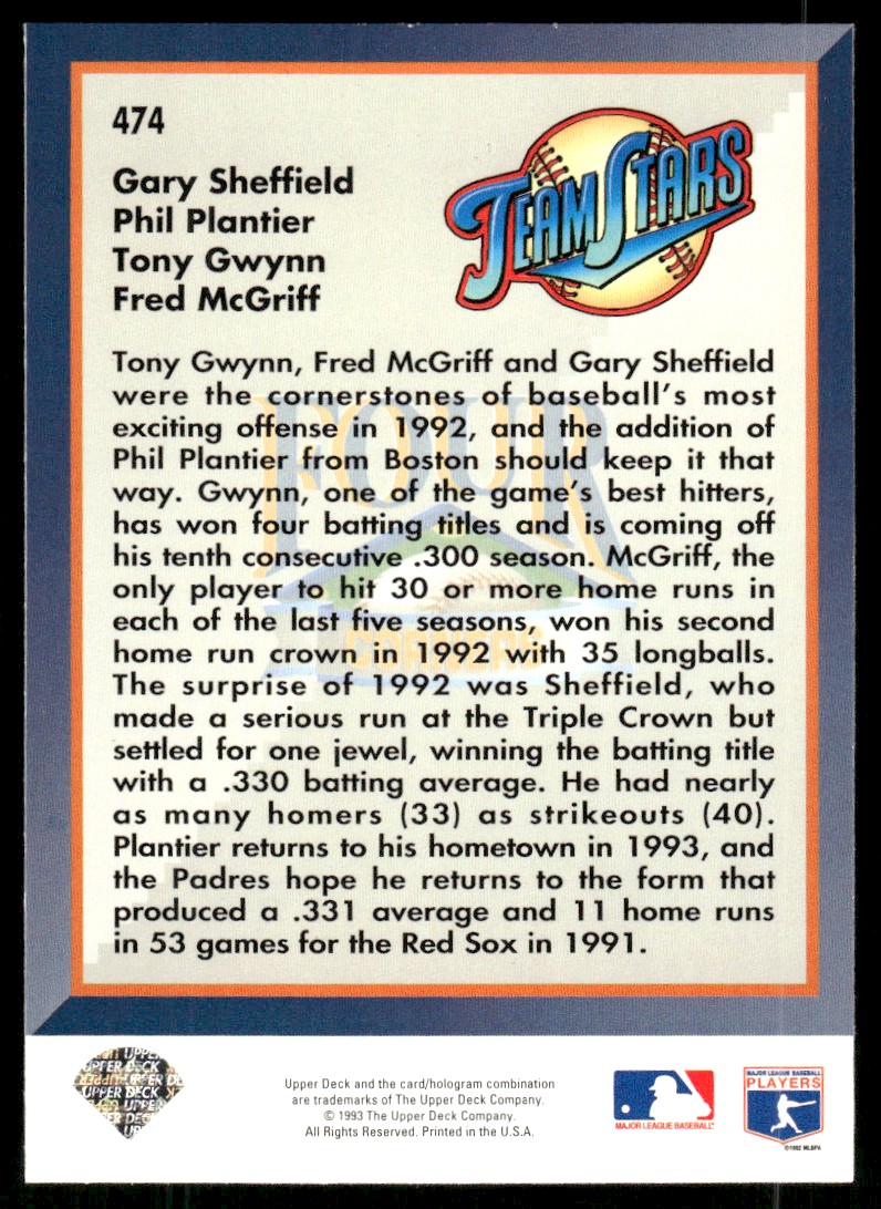 1993 Upper Deck Team Stars #474 Gary Sheffield/Tony Gwynn/Fred