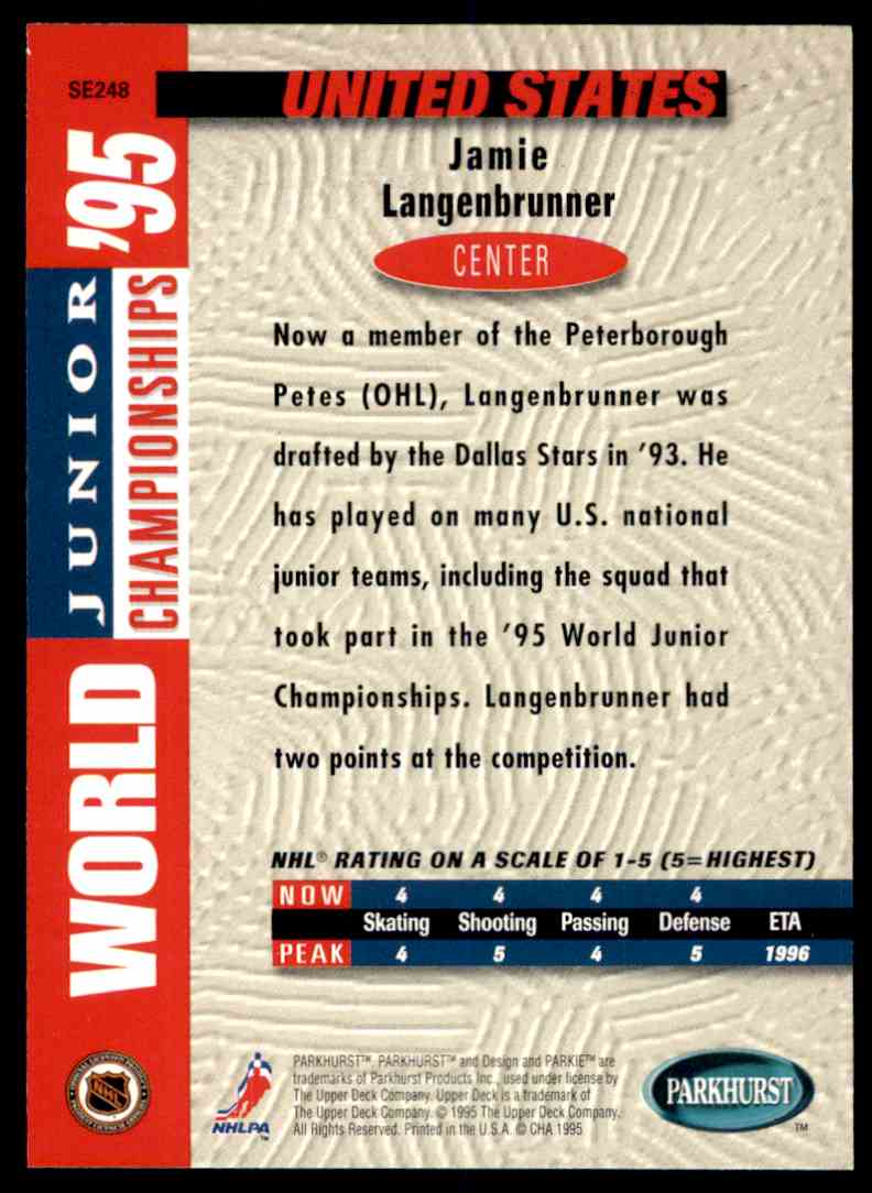 1994-95 Parkhurst Se Jamie Langenbrunner #SE248 card back image