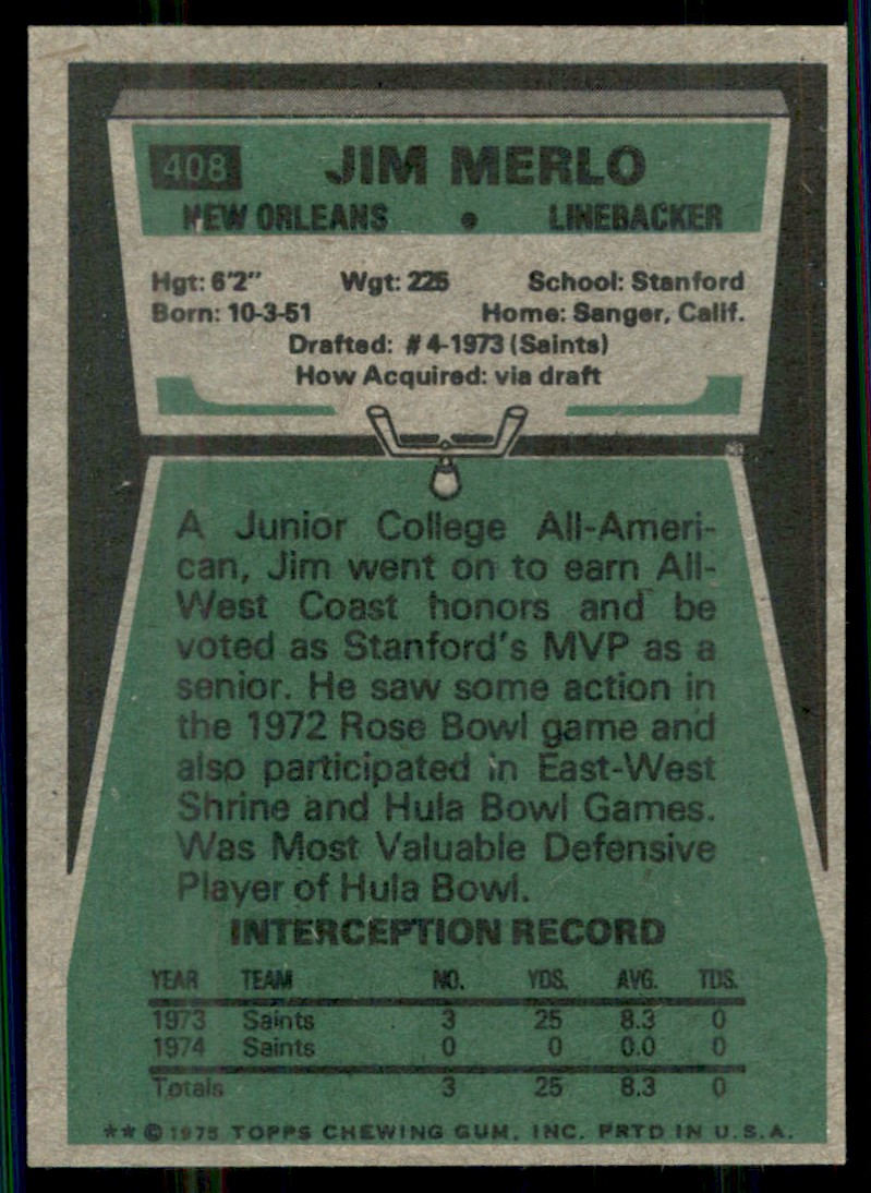 1975 Topps Jim Merlo #408 on Kronozio