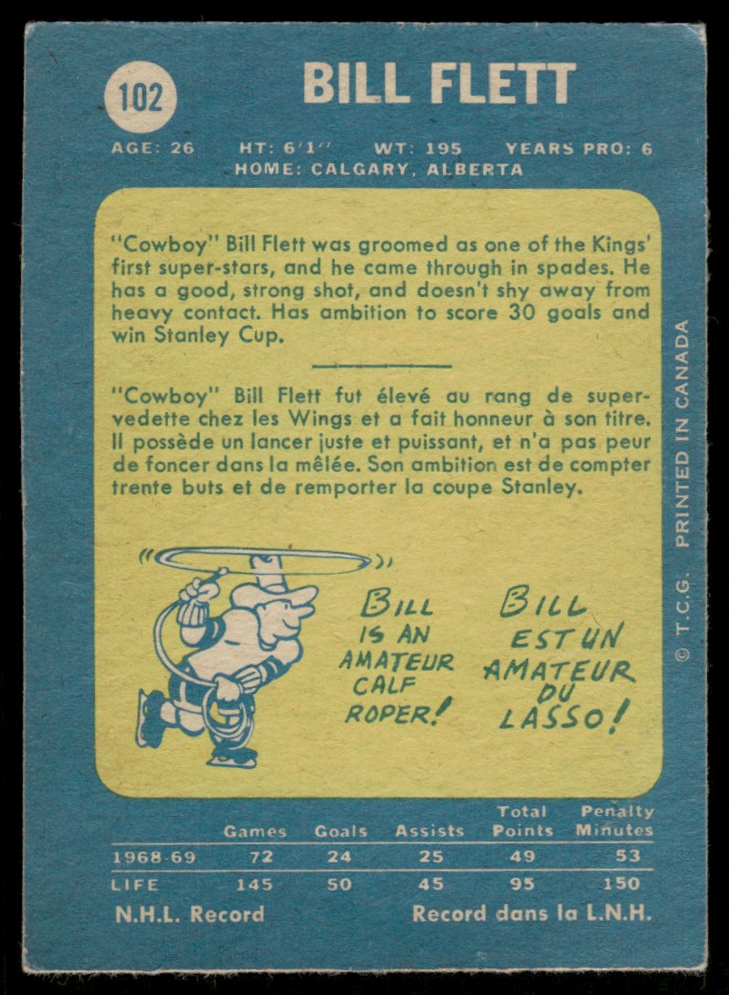 1969-70 O-Pee-Chee Hockey OPC Bill Flett #102 card back image