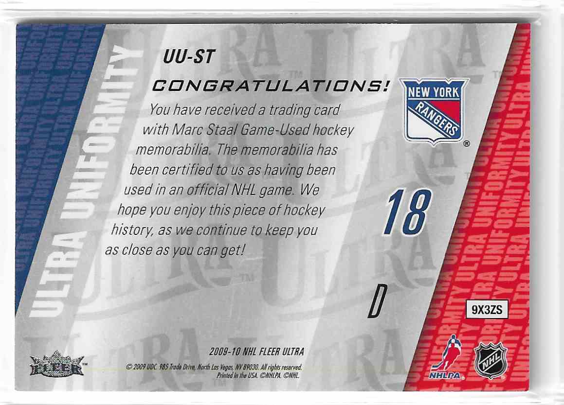 2009-10 Fleer Ultra Ultra Uniformity Marc Staal #UU-ST card back image
