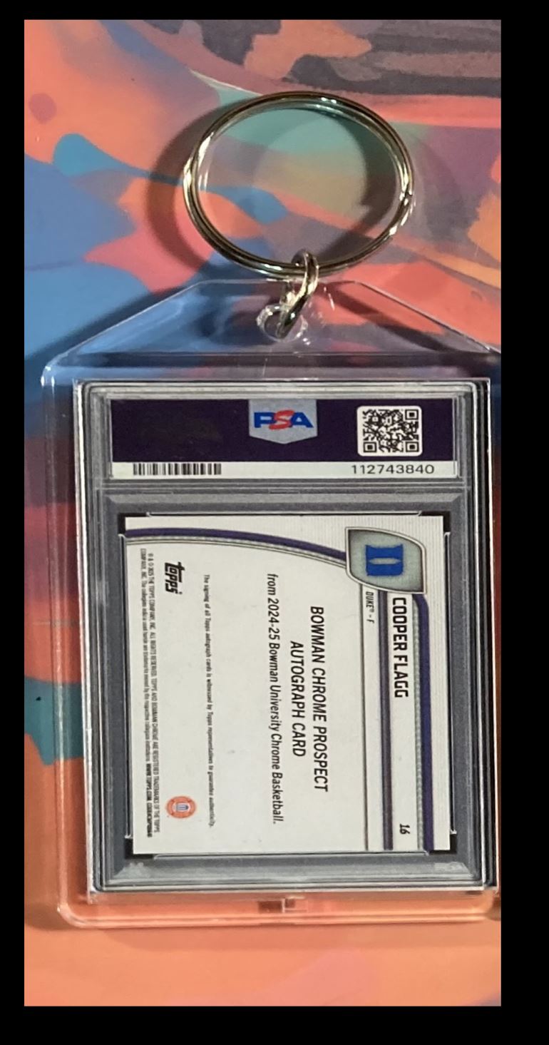 2025 -MME- delete Cooper Flagg 2024 Bowman Chrome U Auto PSA Style - Custom Keychain - Gift #0225 card back image