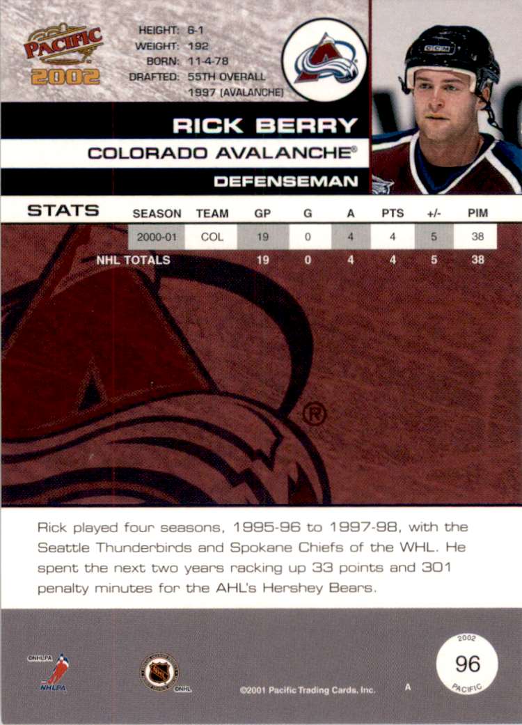 2001-02 Pacific Rick Berry #96 card back image