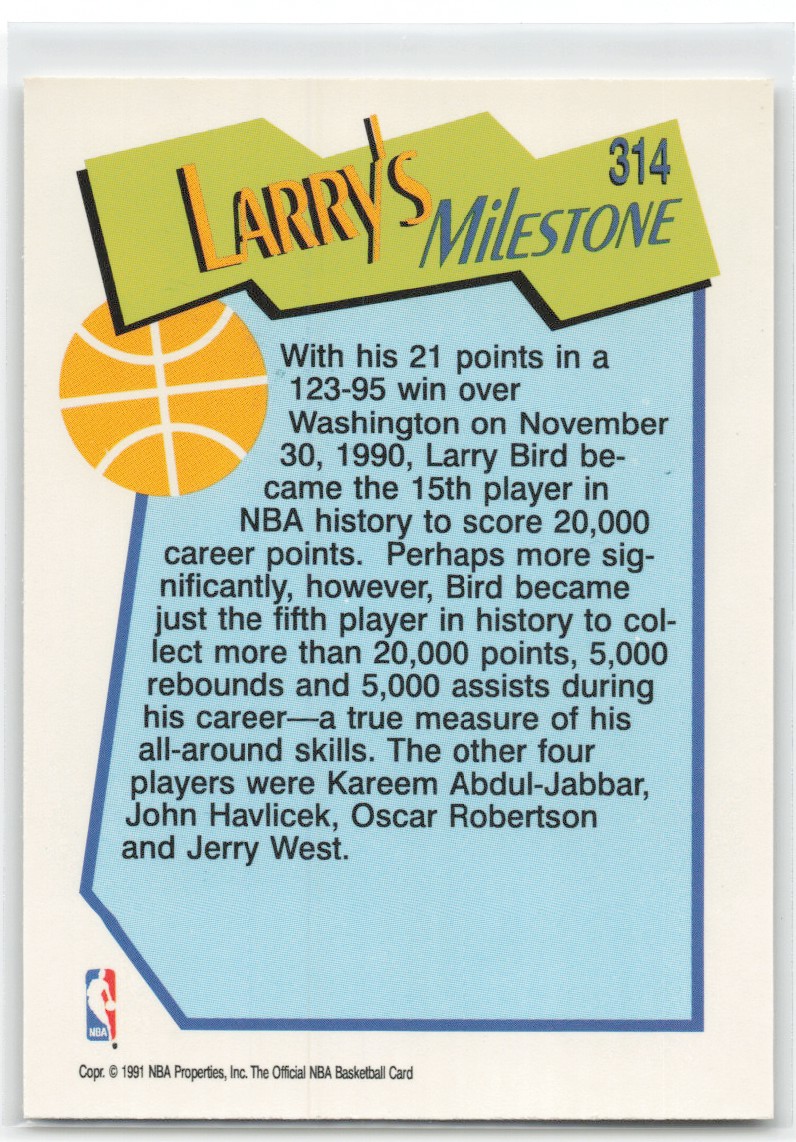 1991-92 Hoops Larry Bird #314 card back image