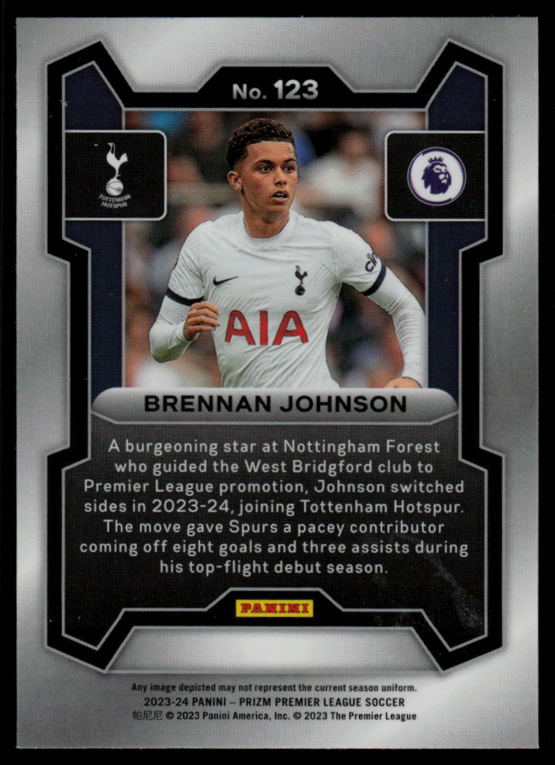 2023 Panini Prizm Premier League Brennan Johnson #123 card back image