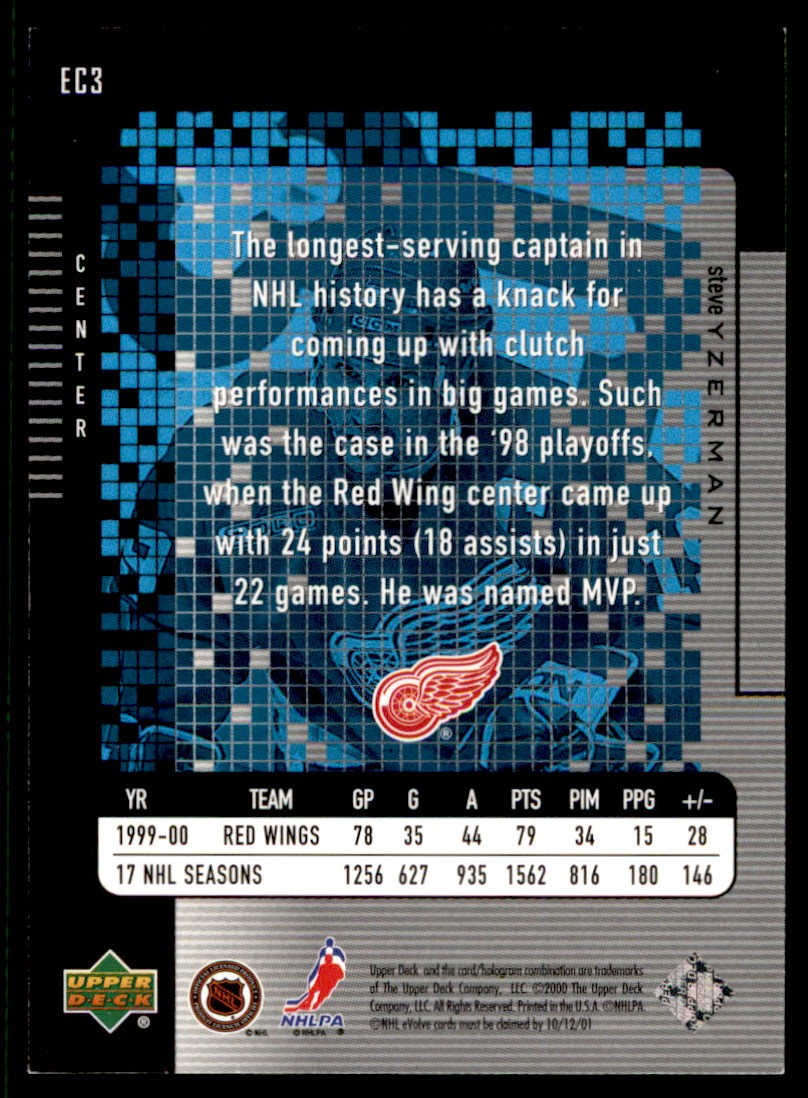 2000-01 Upper Deck e-Cards Steve Yzerman #EC3 card back image