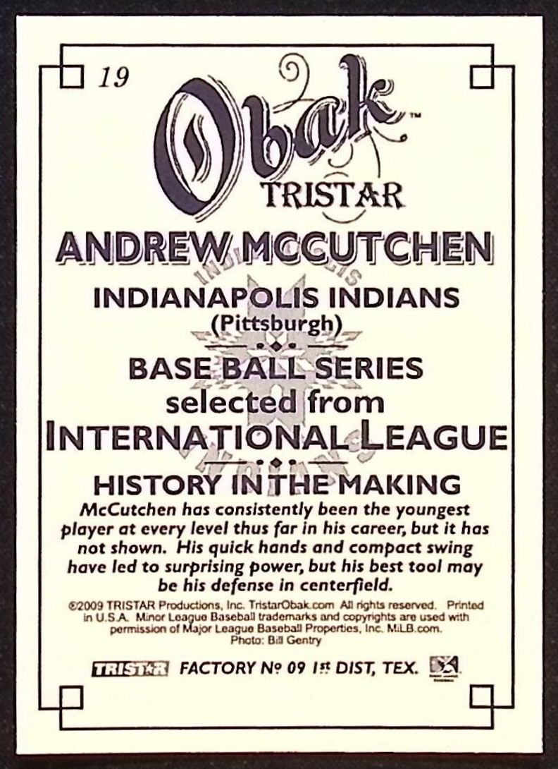 2009 TriStar Obak Andrew McCutchen #19 card back image