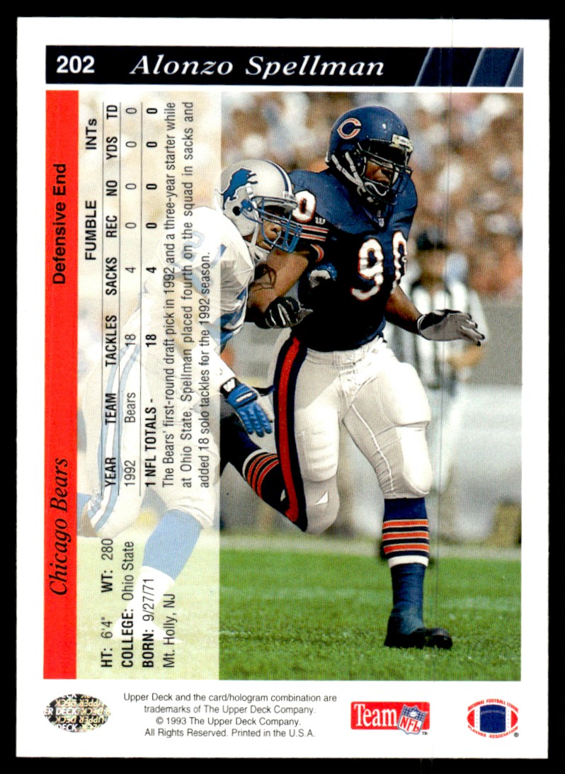 1993 Upper Deck Alonzo Spellman #202 card back image