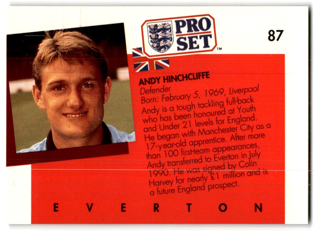 1990 Pro Set Andy Hinchcliffe #87 card back image