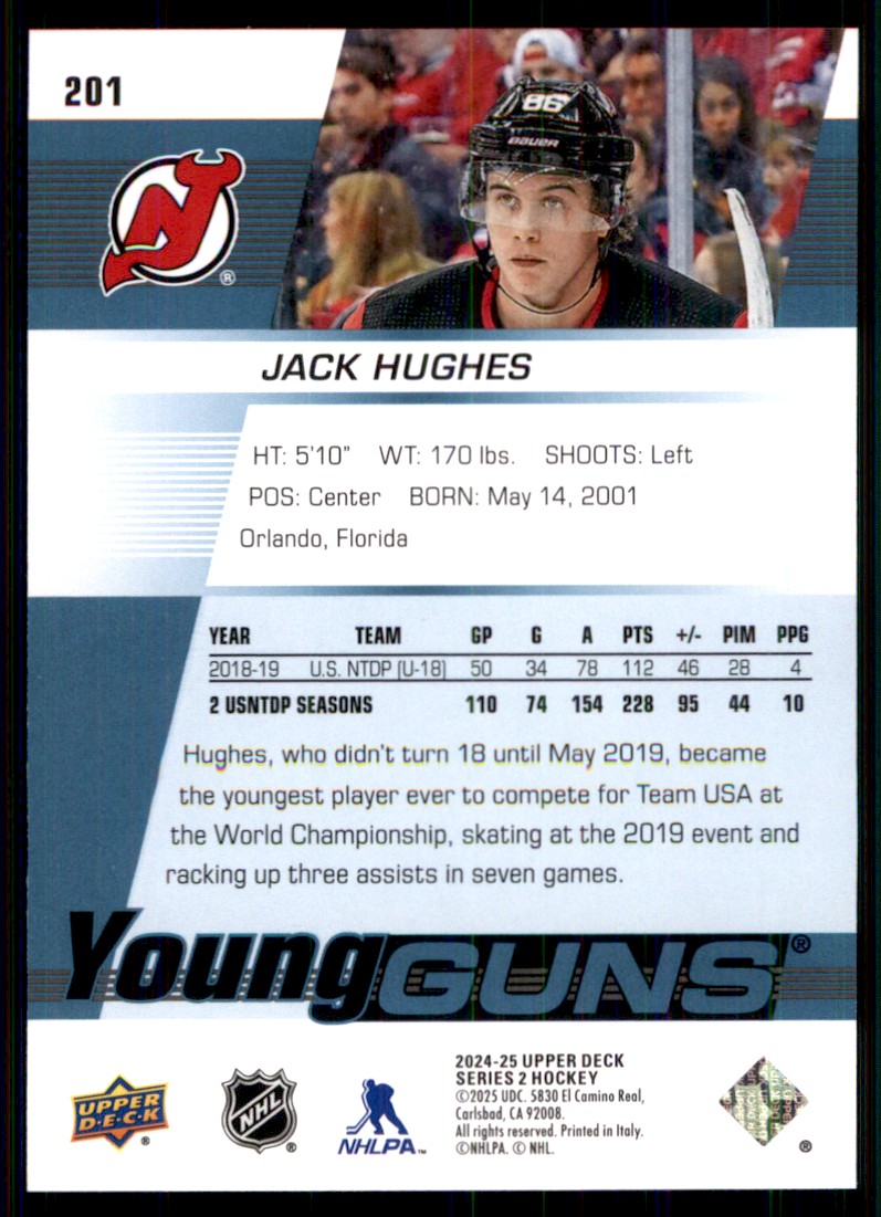 202425 Upper Deck Serie 2 Young Guns Renewed Jack Hughes
