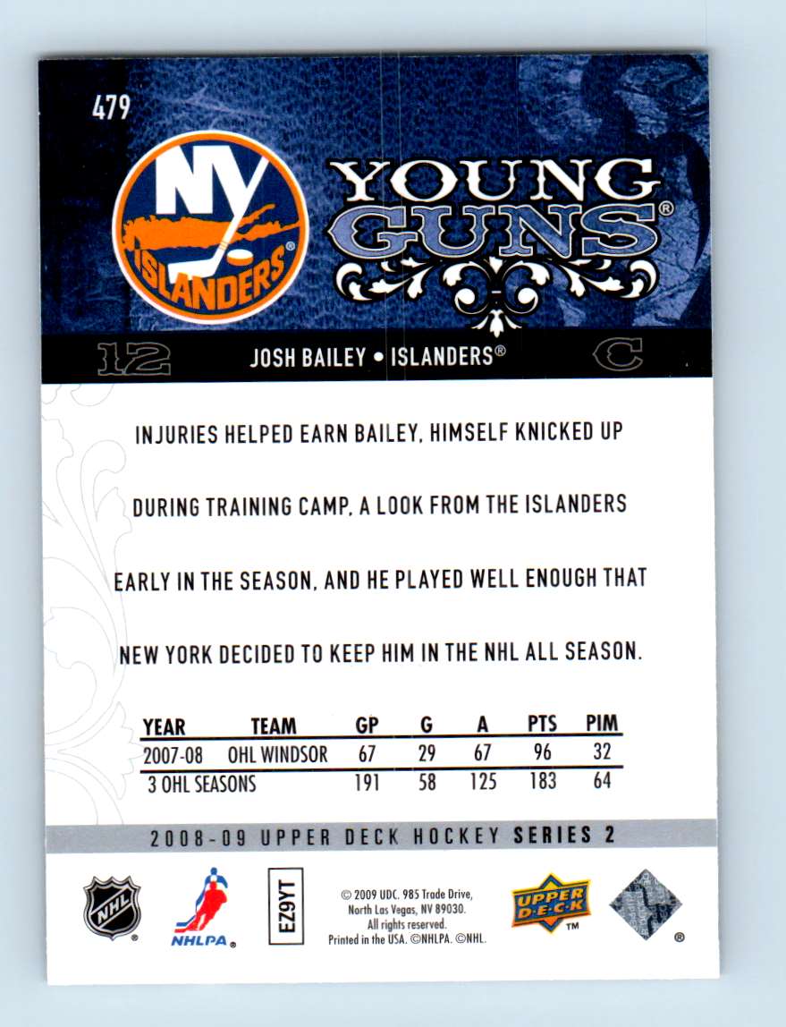 2008-09 Upper Deck Young Guns Josh Bailey #479 card back image