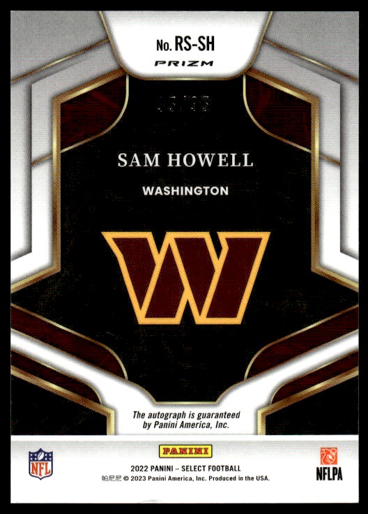 2022 Panini Mosaic Rookie Scripts White Sam Howell #RS-SH card back image