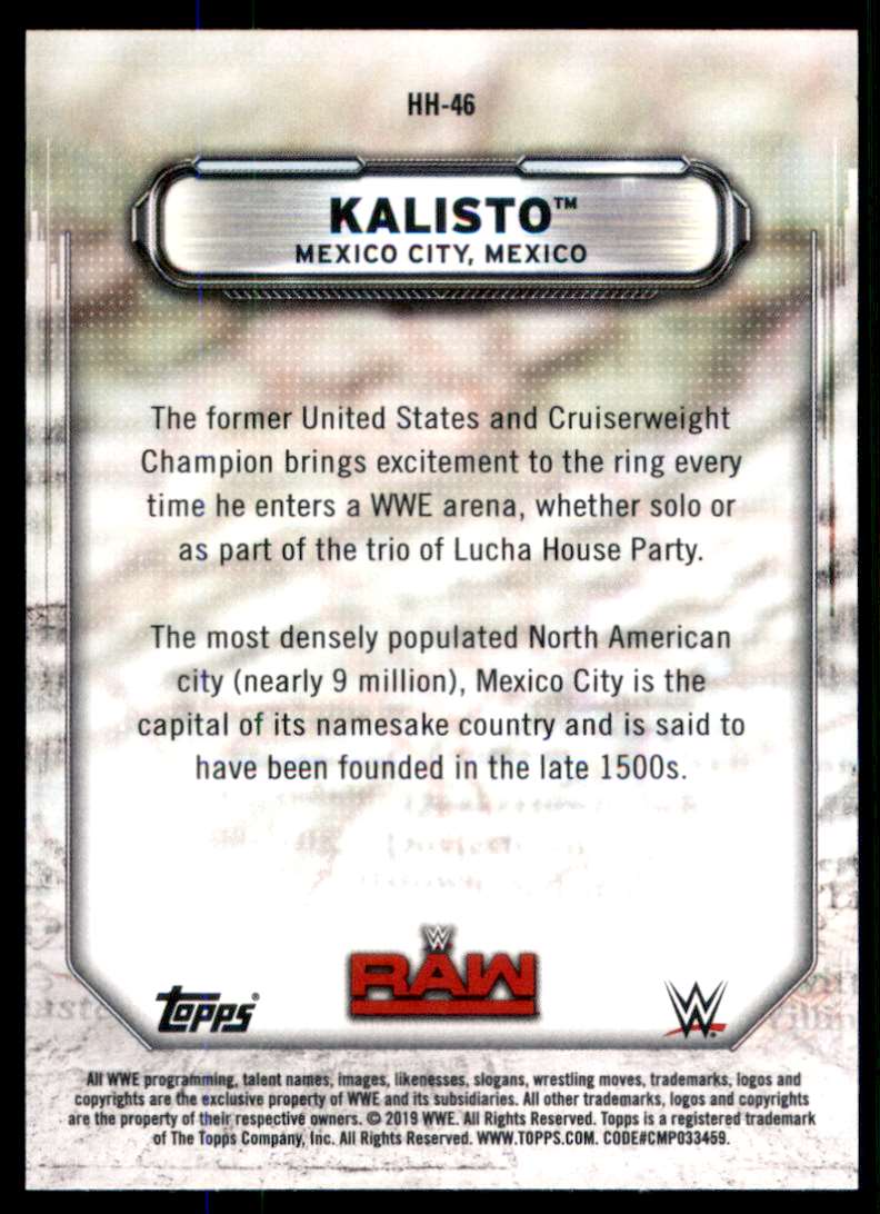 2019 Topps Wwe Raw Hometown Heroes Kalisto #HH46 card back image