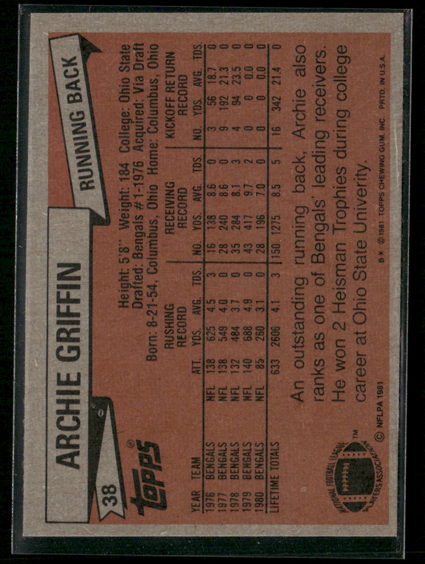1981 Topps Archie Griffin #38 card back image