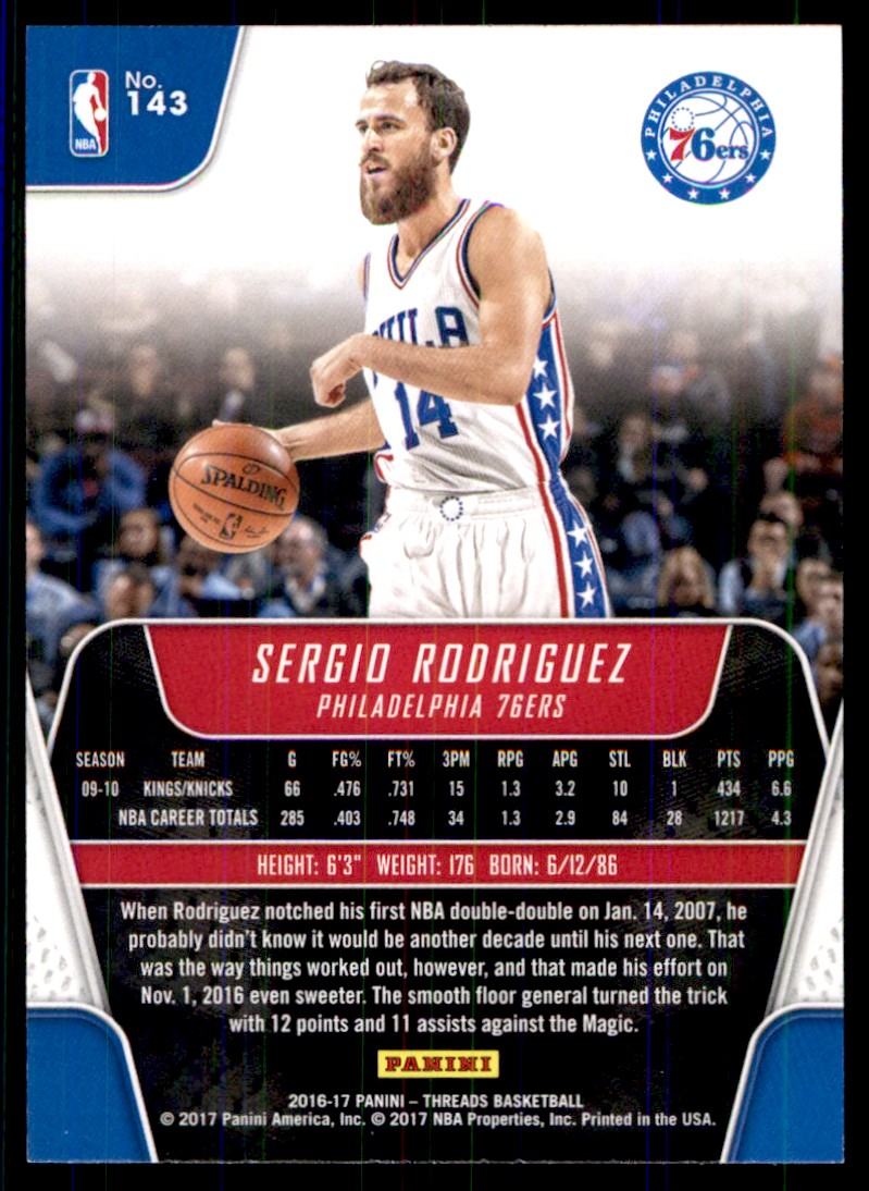 2016-17 Panini Threads Sergio Rodriguez Philadelphia 76ers #143