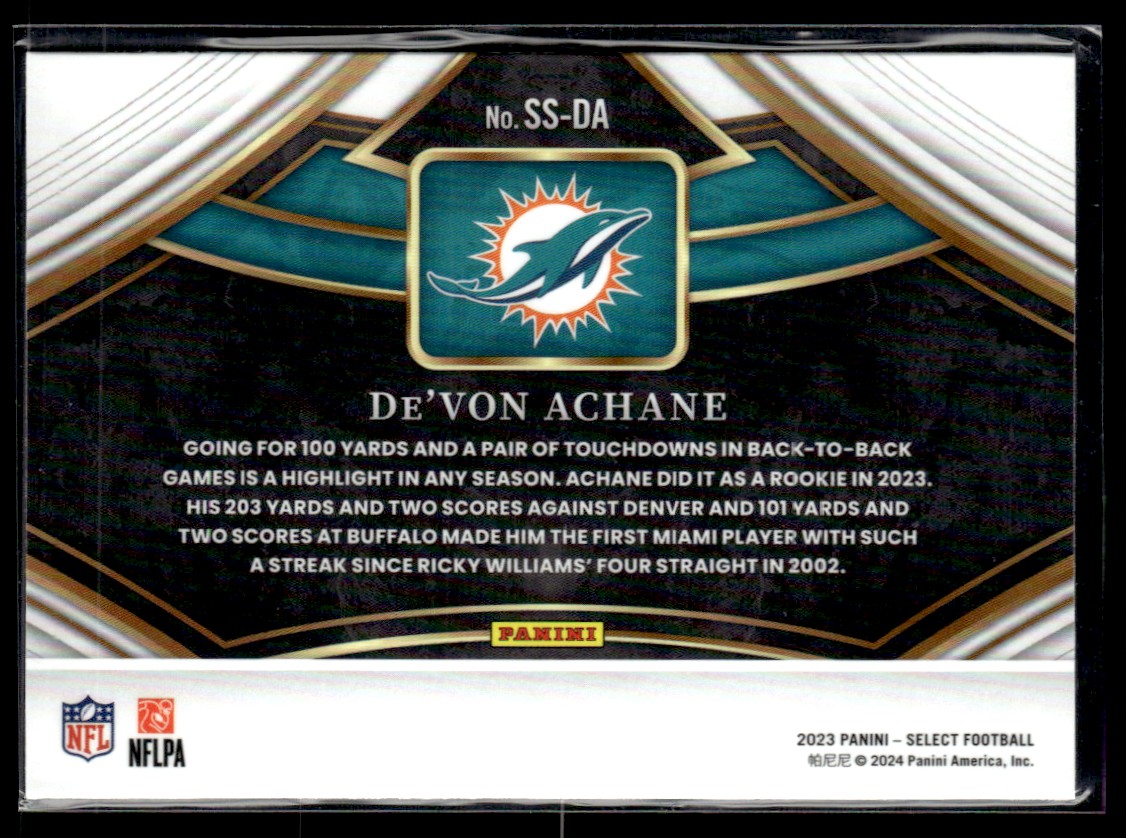 2023 Panini Select Snapshots De'Von Achane #SS-DA card back image