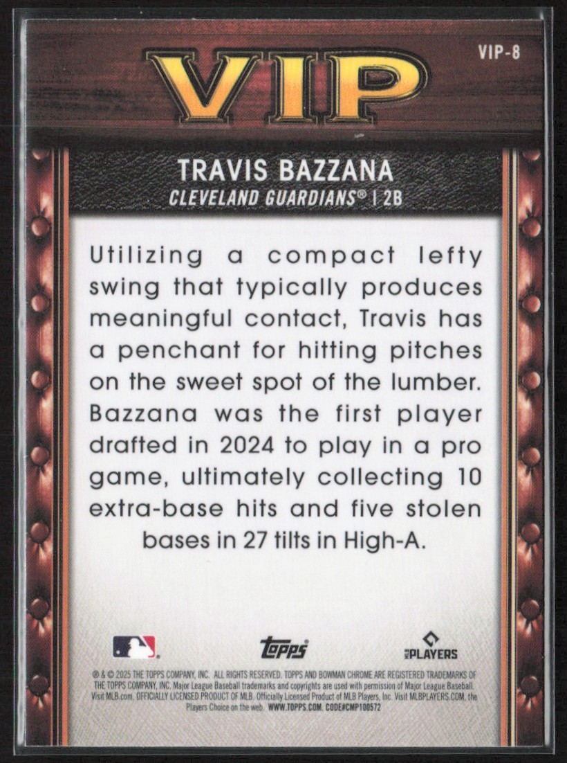 2025 Bowman Chrome VIP Travis Bazzana Cleveland Guardians #VIP-8