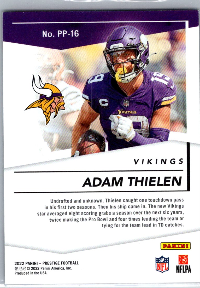 2022 Panini Prestige Prestigious Pros Xtra Points Red Adam Thielen #PP-16 card back image