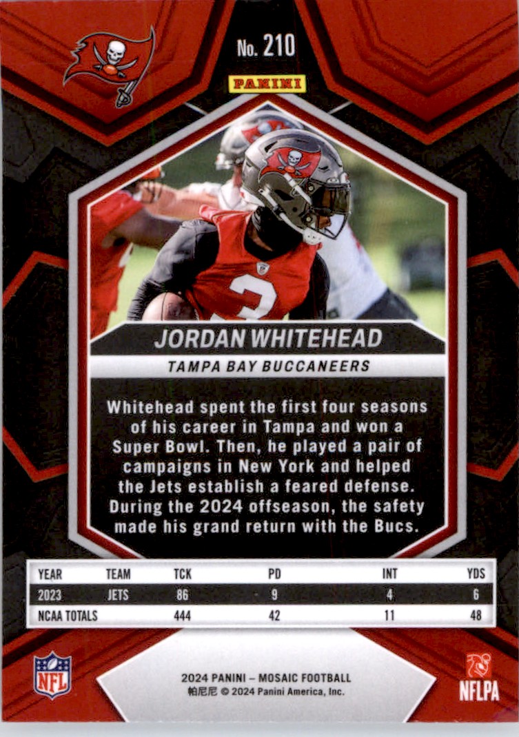 2024 Panini Mosaic Jordan Whitehead #210 card back image