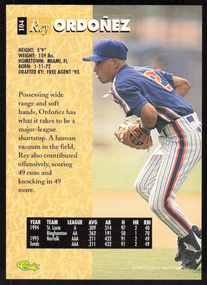 1995 Classic 5-Sport Rey Ordonez #104 card back image