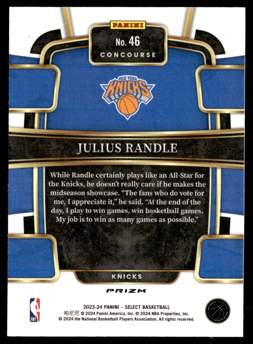 2023-24 Panini Select Blue Ice Concourse Julius Randle #46 card back image