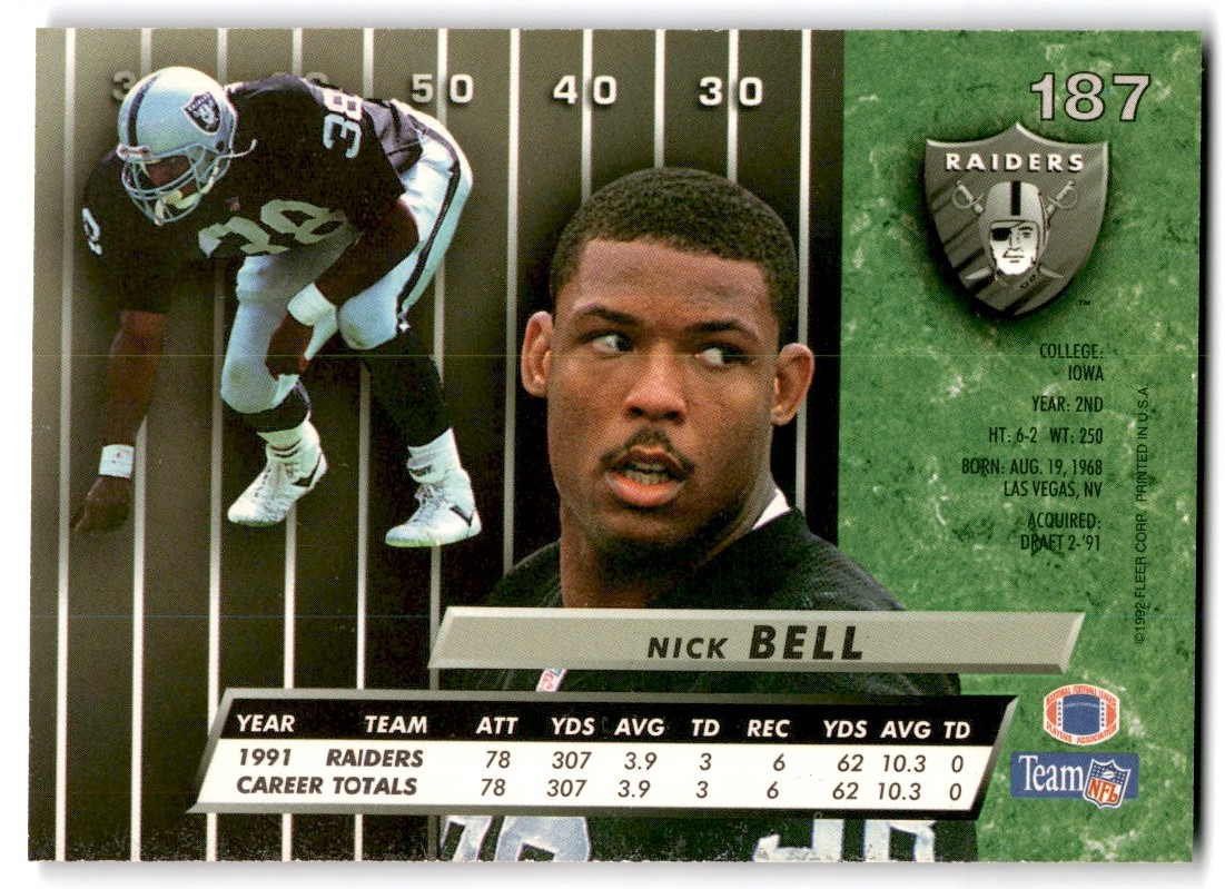 1992 Ultra Nick Bell Los Angeles Raiders #187 | eBay