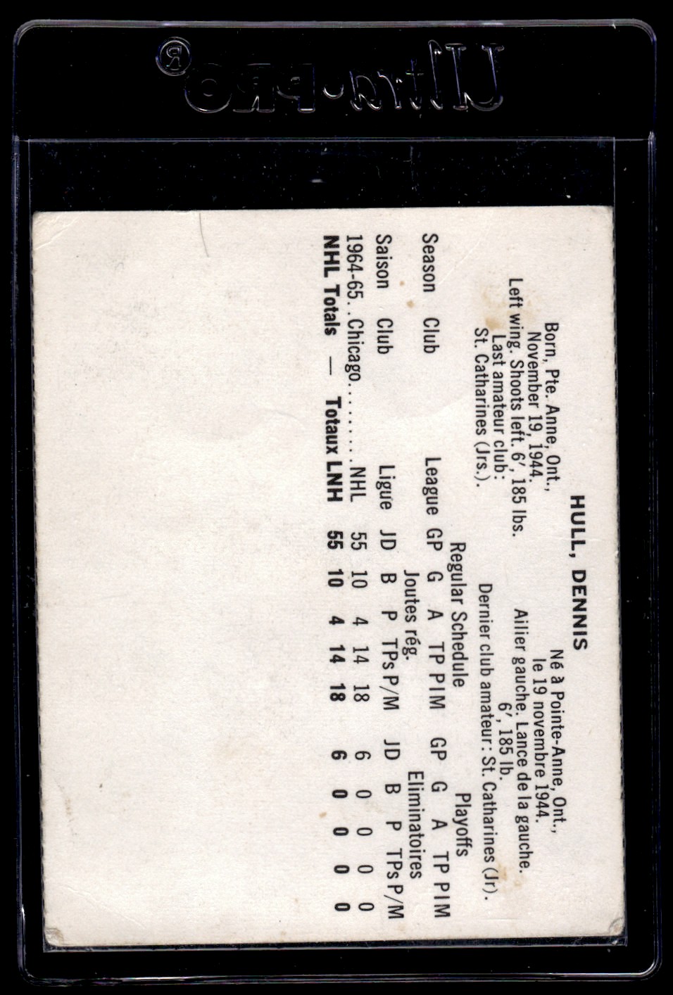 1965-66 Coca-Cola Dennis Hull #27 card back image