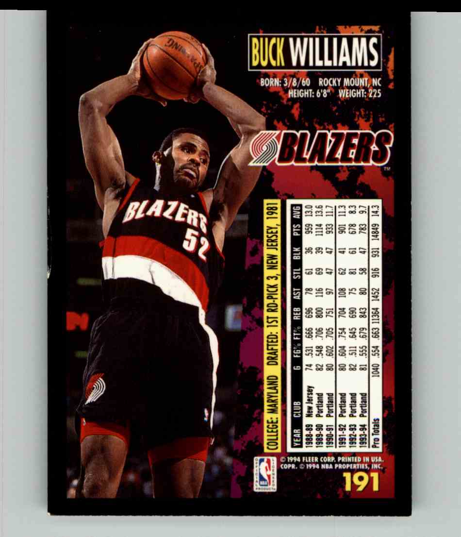 1994-95 Fleer Buck Williams #191 card back image