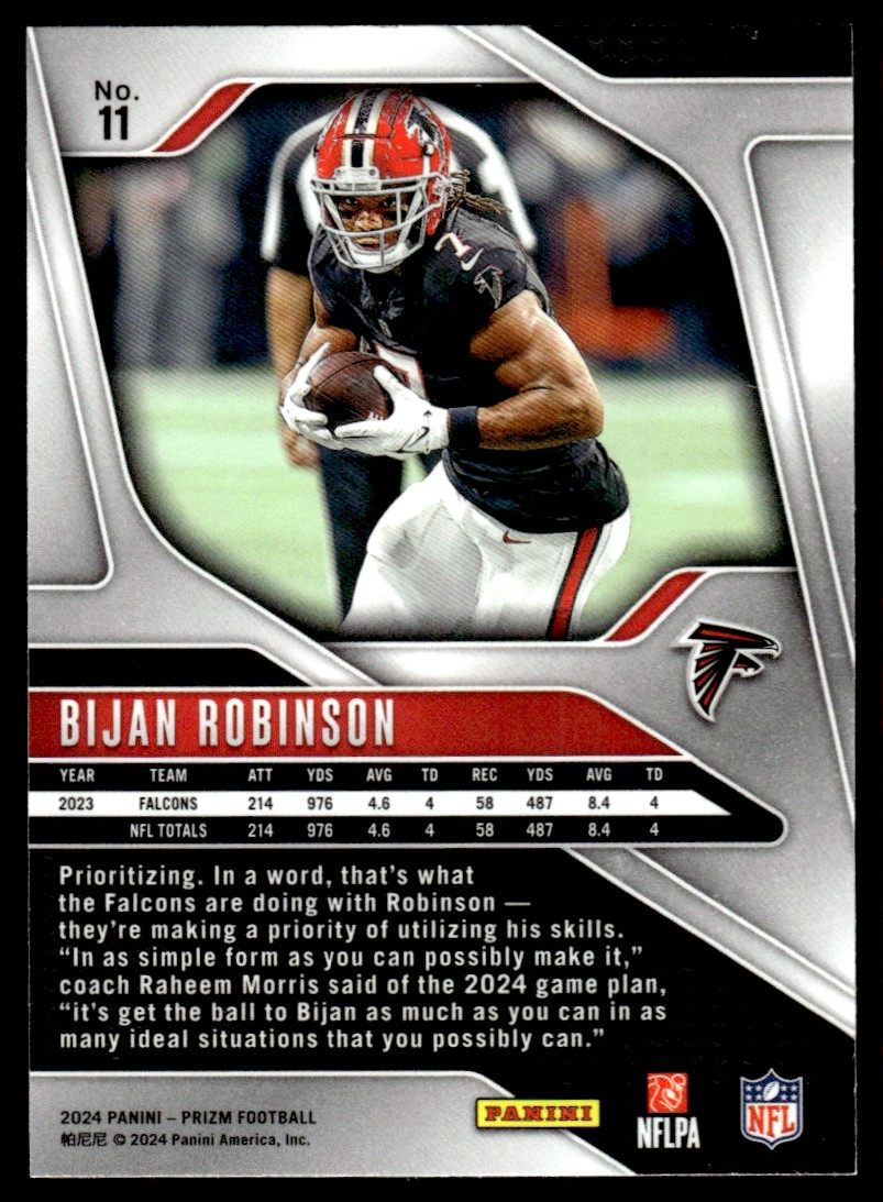 2024 Panini NFL Prizm Bijan Robinson #11 card back image