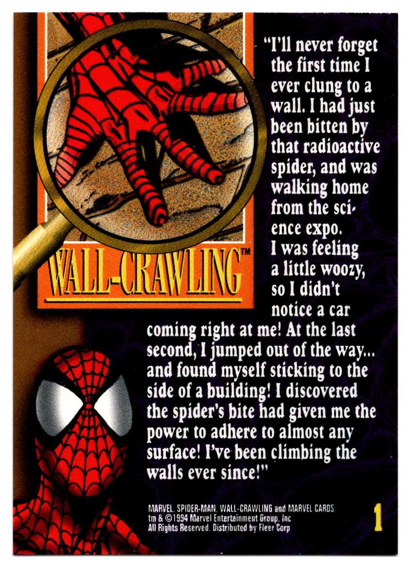 1994 Amazing Spider-Man Wall-Crawling Powers #1 card back image