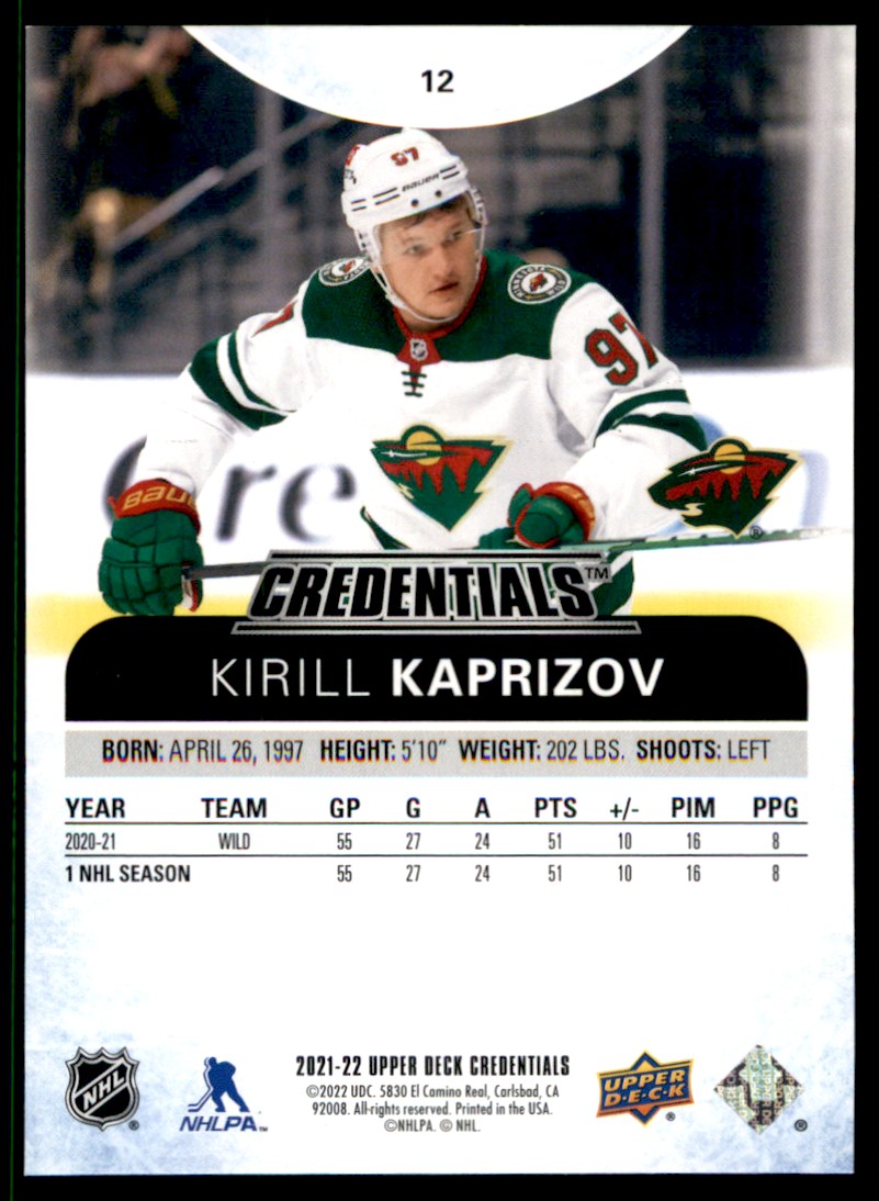 2021-22 UPPER DECK CREDENTIALS GOLD KIRILL KAPRIZOV 122/299
