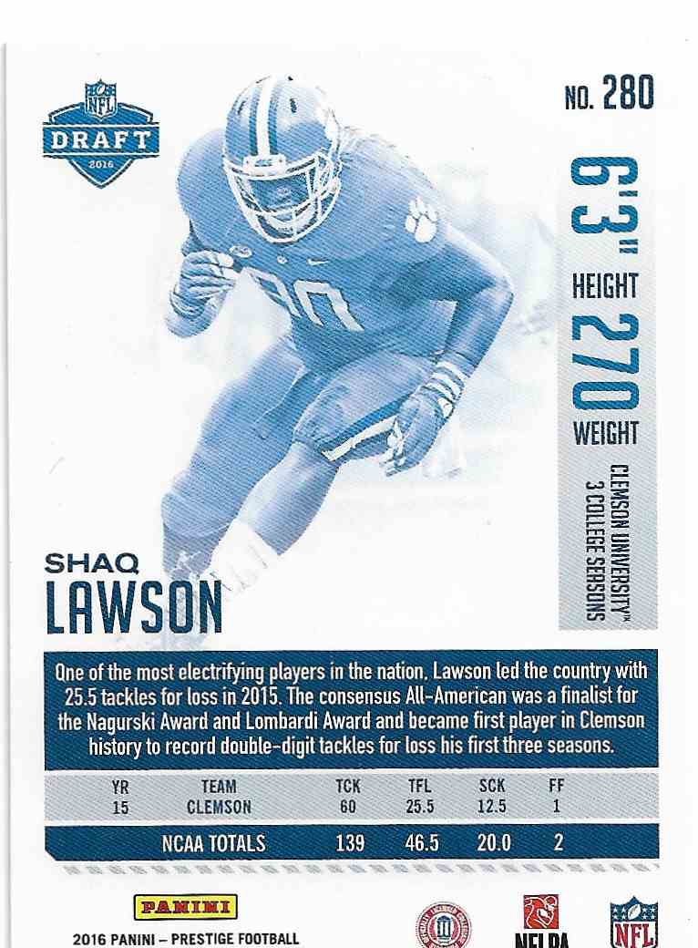 2016 Panini Prestige Shaq Lawson, # 280 fútbol card!!! rookie
