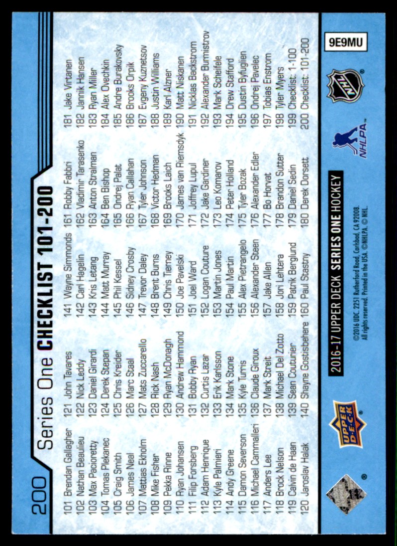2016-17 Upper Deck David Krejci/Alex Galchenyuk #200 card back image