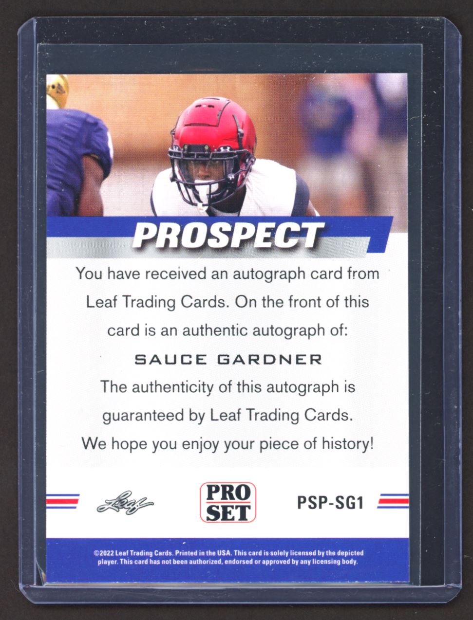 2022 Pro Set Draft Blue Ahmad Sauce Gardner (a) #PSA-AG1 card back image