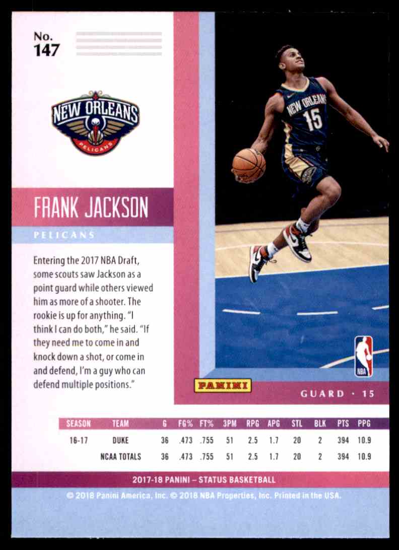 2017-18 Panini Status Frank Jackson RC #147 card back image