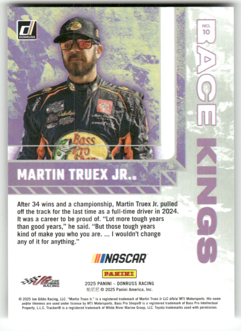 2025 Donruss NASCAR Race Kings MARTIN TRUEX JR. #10 card back image