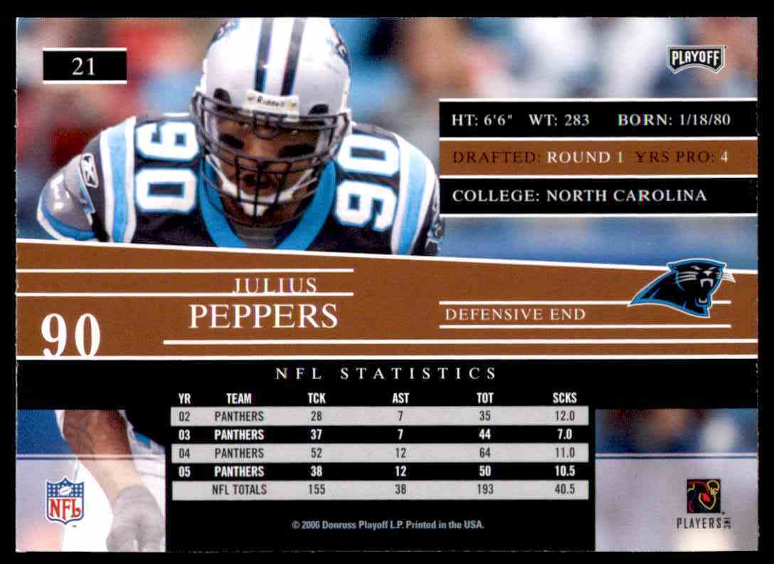 2006 Playoff Prestige Julius Peppers #21 (33817) | eBay