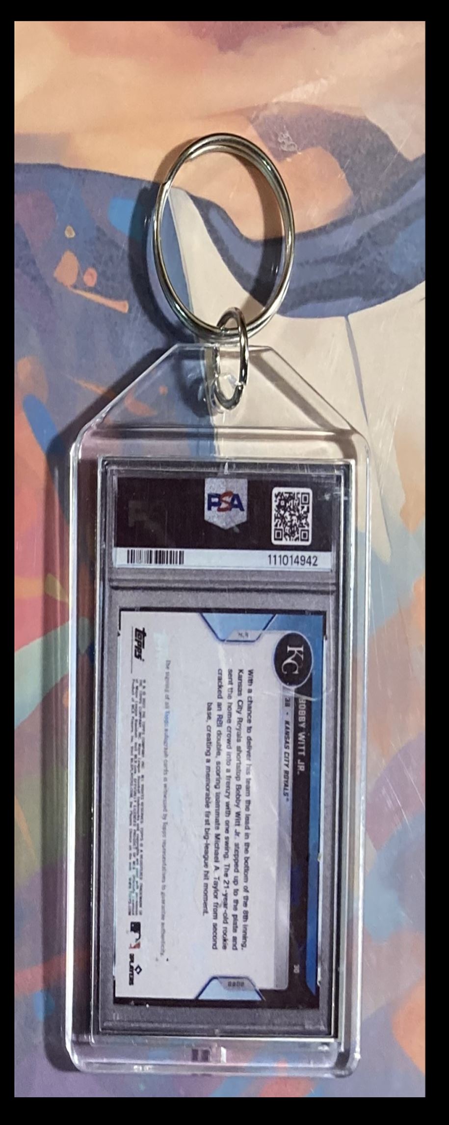 2025 -MME- delete Bobby Witt Jr 2022 Topps Now Red Auto PSA Style Custom Keychain Great Gift #0165 card back image