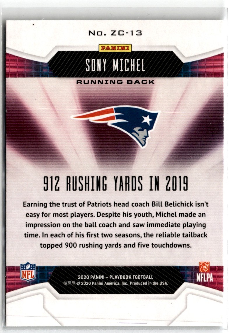 2020 Panini Playbook Zoning Commission Sony Michel #ZC-13 card back image