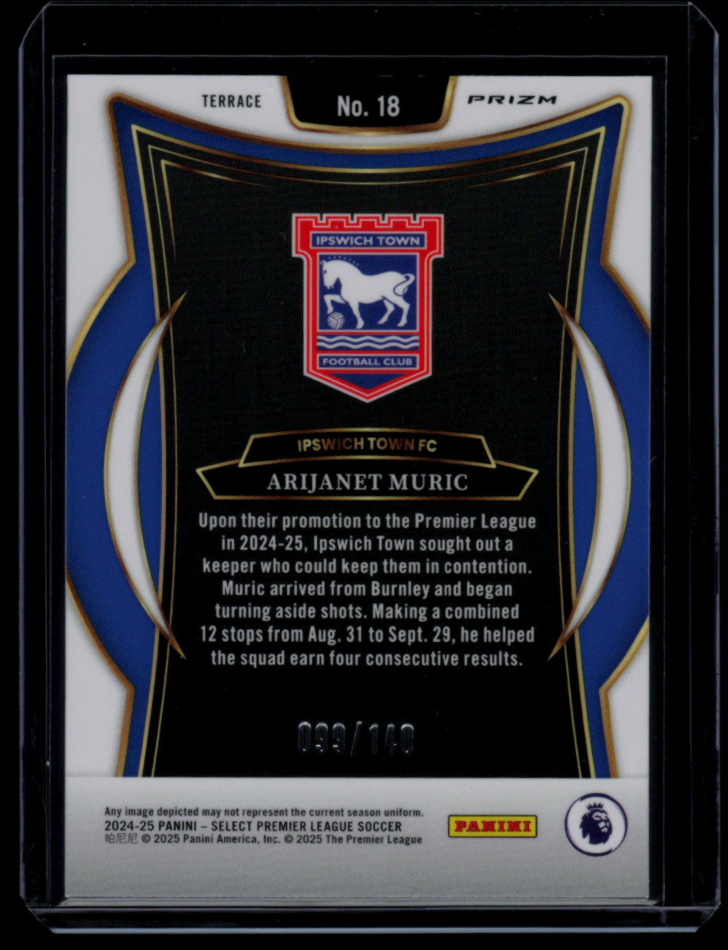 2024 Select Premier League Terrace Purple Prizm ARIJANET MURIC #18 card back image