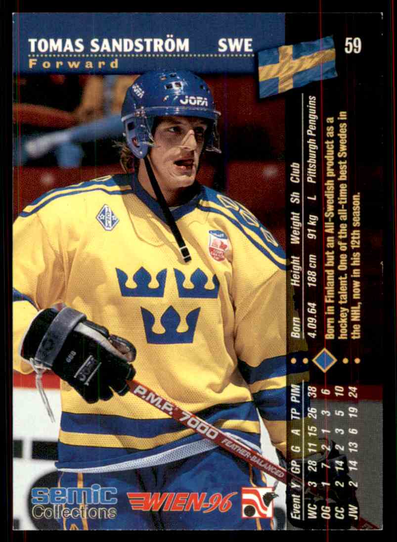 1996-97 Semic Hockey Tomas Sandstrom #59 card back image