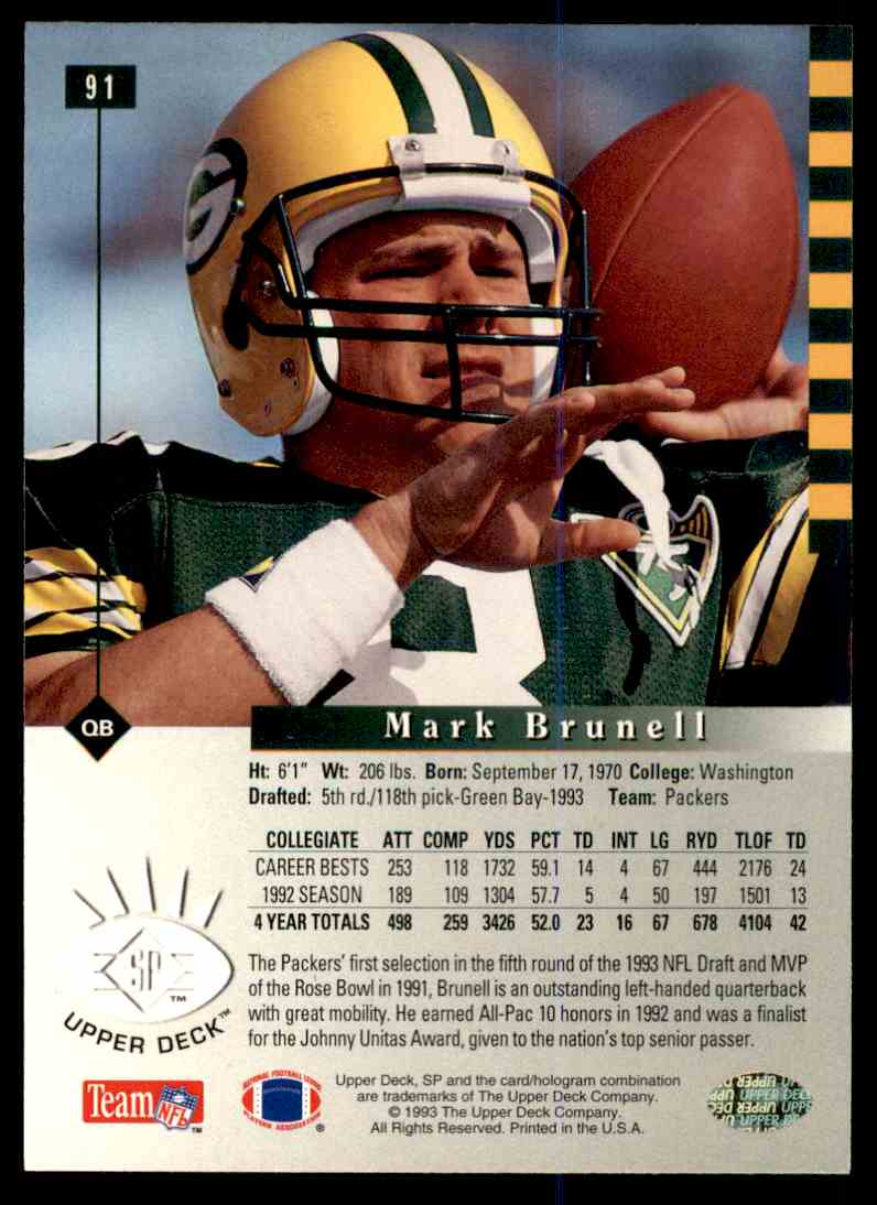 1993 UPPER DECK SP MARK BRUNELLI GREEN BAY PACKERS #91 | eBay