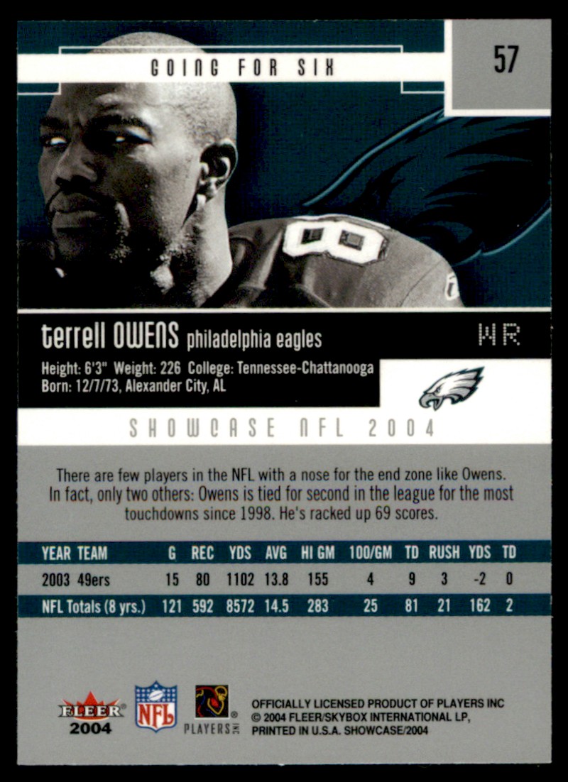 2004 Fleer Showcase Terrell Owens #57 card back image