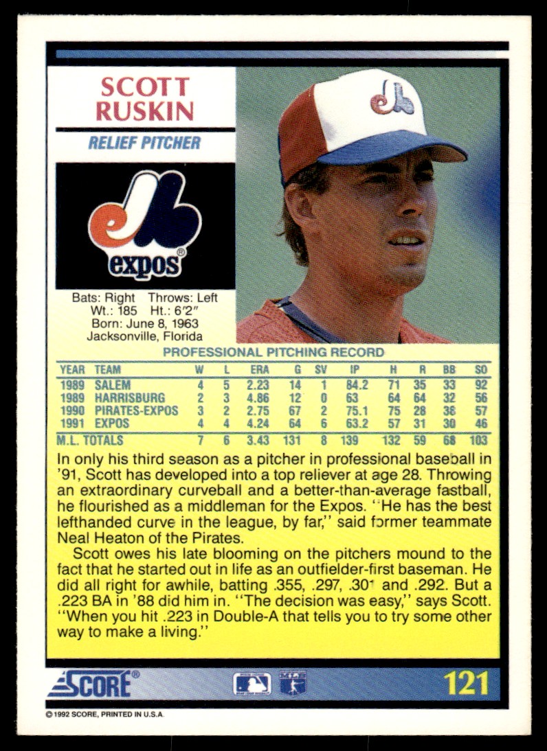 1992 Score Scott Ruskin #121 card back image