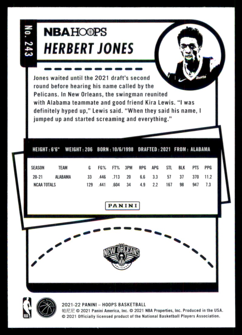 2021-22 Hoops Herbert Jones #243 card back image