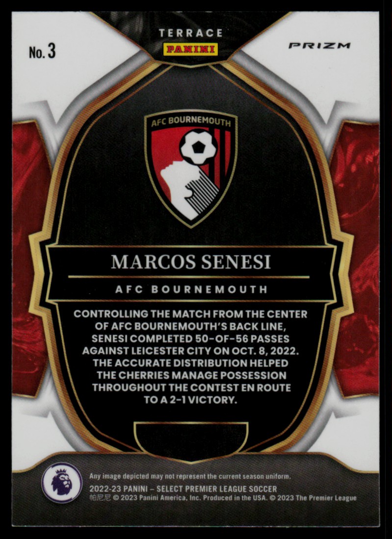 2022 Panini Select Premier League Red Prizm Marcos Senesi #3 card back image