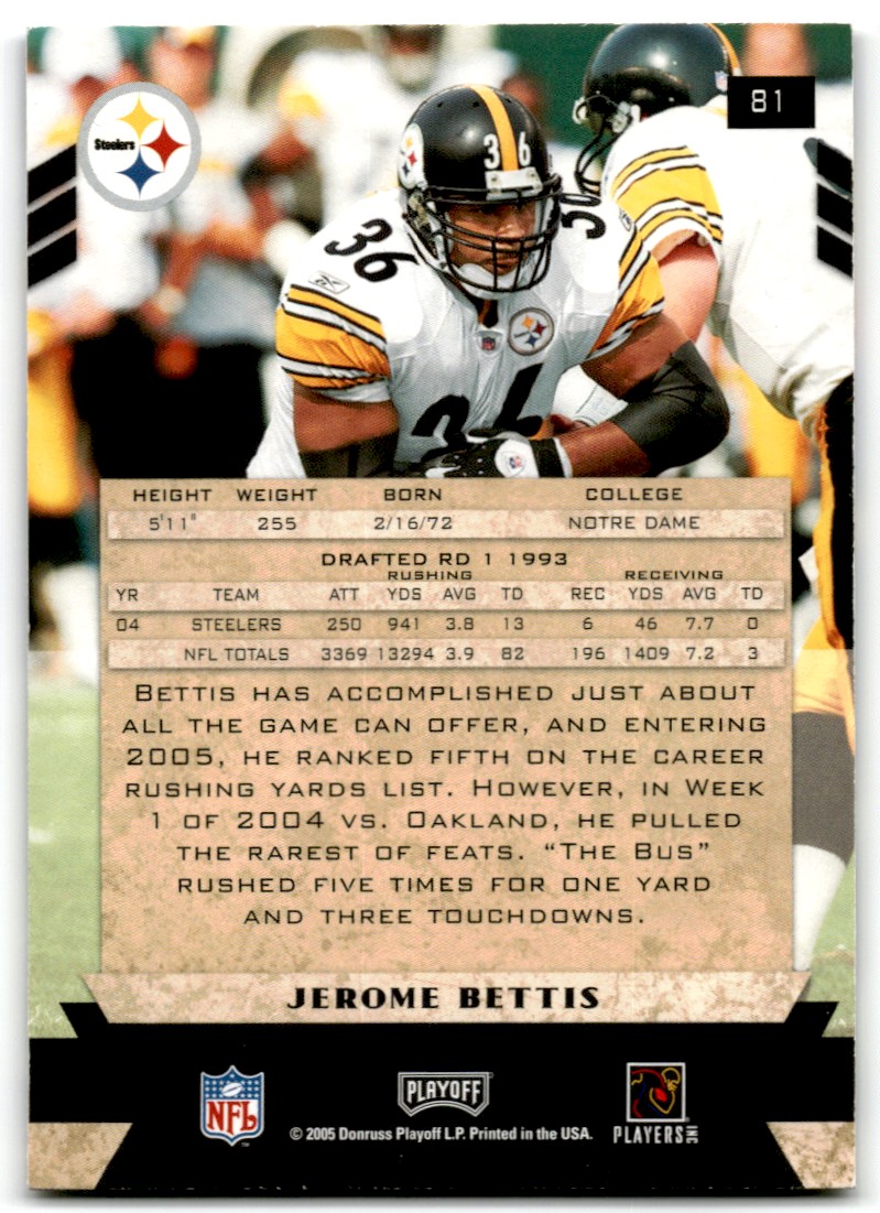 2005 Playoff Honors Jerome Bettis Pittsburgh Steelers #81 | eBay