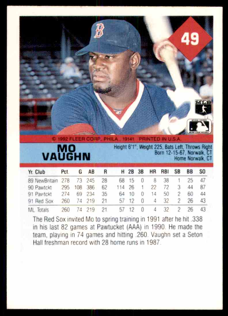 1992 Fleer Mo Vaughn 49 On Kronozio