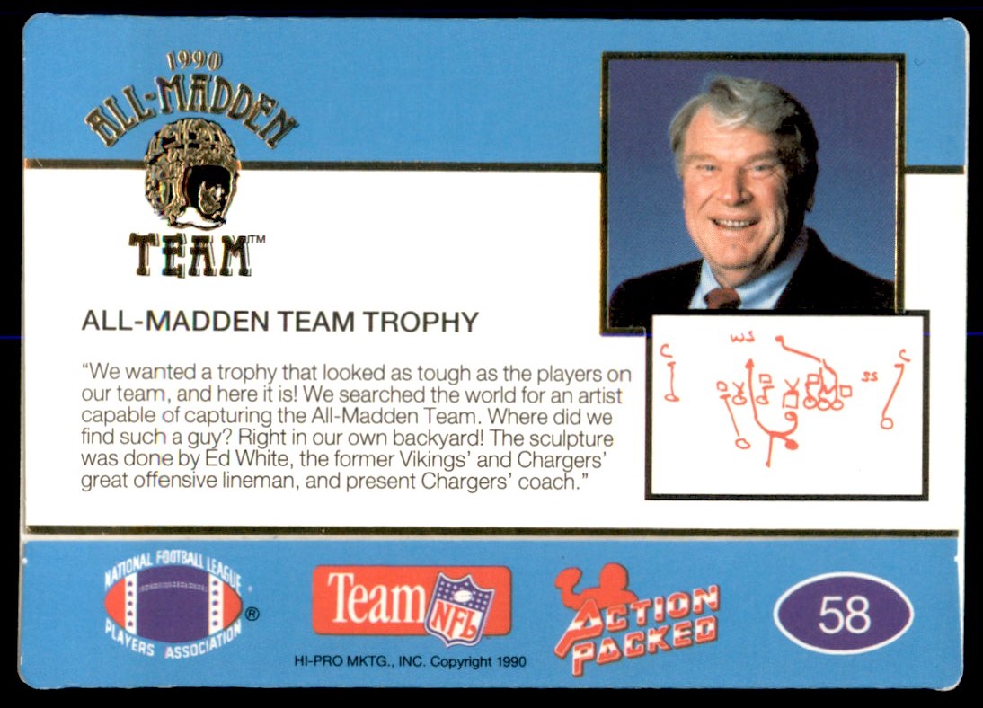 1990 Action Packed All-Madden All-Madden Team Trophy #58 - Picture 2 of 2