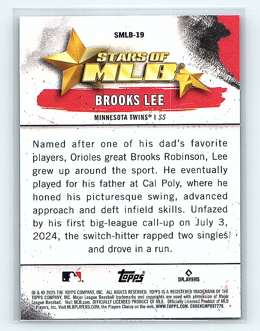 2025 Topps Stars of MLB Brooks Lee #SMLB-19 card back image